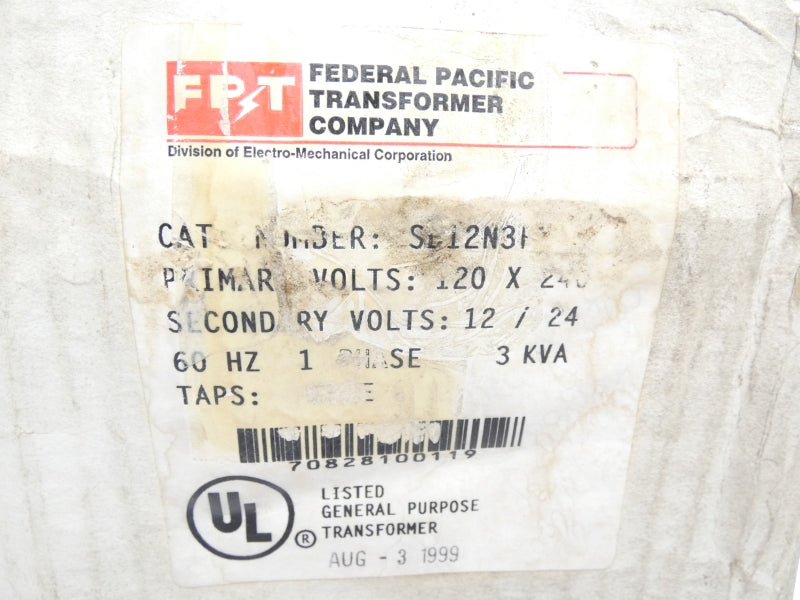 FEDERAL PACIFIC TRANSFORMER SB12N3F 240V 25A (AS PICTURED) NSMP