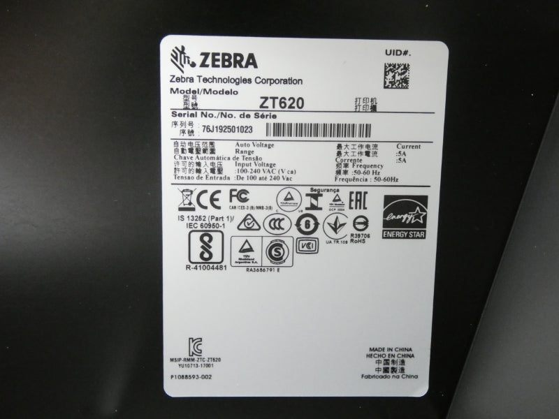 ZEBRA ZT62062-T010200Z ZT620 100-240VAC 5A NSMP