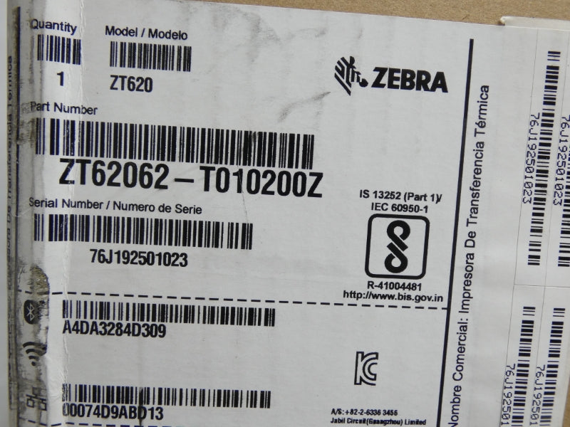 ZEBRA ZT62062-T010200Z ZT620 100-240VAC 5A NSMP