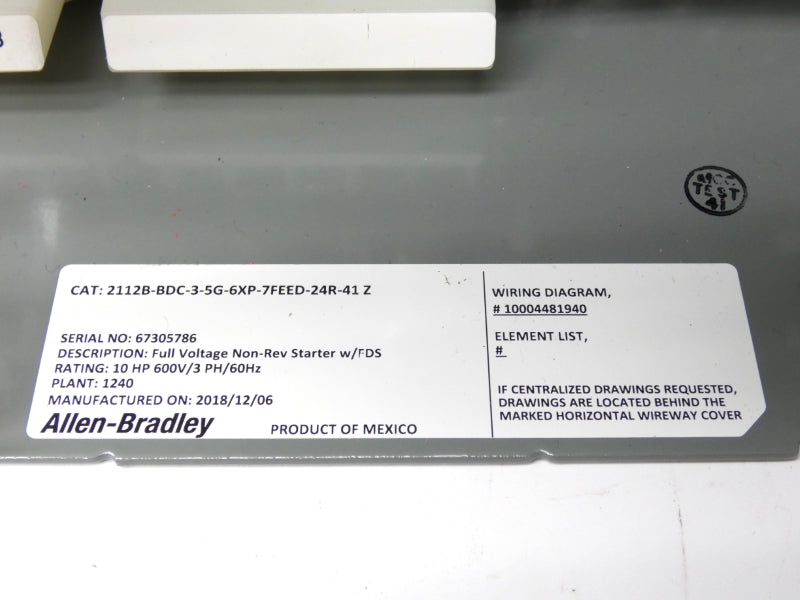 ALLEN BRADLEY 2112B-BDC-3-5G-6XP-7FEED-24R-41 SER. Z 600V NSMP