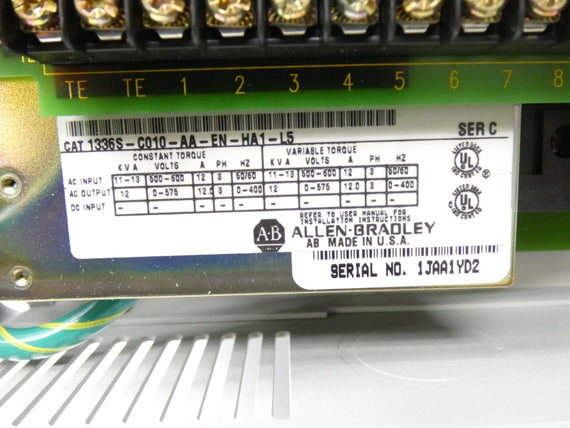ALLEN BRADLEY 1336S-C010-AA-EN-HA1-L5 SER. C 575V 12A NSMP