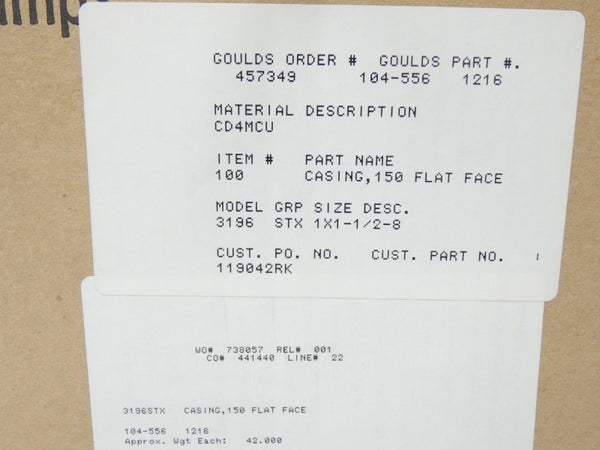 GOULDS PUMPS 104-556-1216 3196STX1X1.5-8 NSFS