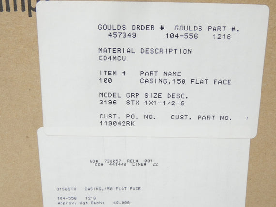 GOULDS PUMPS 104-556-1216 3196STX1X1.5-8 NSFS
