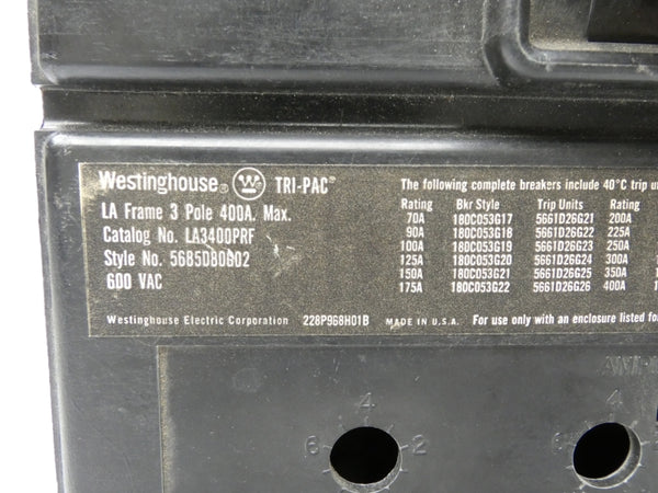 WESTINGHOUSE LA3400PRF 600VAC 400A NSNP