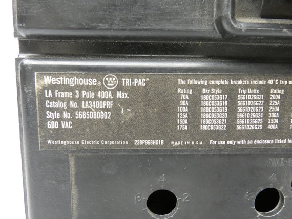 WESTINGHOUSE LA3400PRF 600VAC 400A NSNP