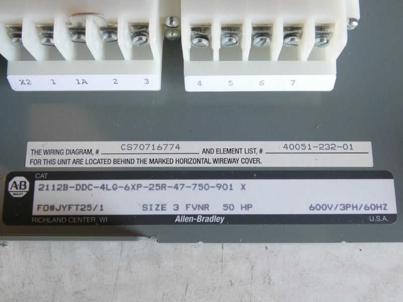 ALLEN BRADLEY 2112B-DDC-4LG-6XP-25R-47-750-901 SER. X 600V (AS PICTURED) NSNP