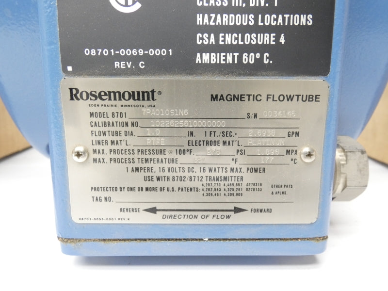 ROSEMOUNT 8701TPA010S1N6 16VDC 1A 275PSI 1" NSMP