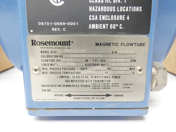 ROSEMOUNT 8701TPA010S1N6 16VDC 1A 275PSI 1" NSMP