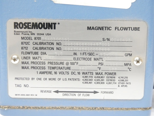 ROSEMOUNT 8701TSA030C1G1 16VDC, 1A, 275PSI 3" NSMP