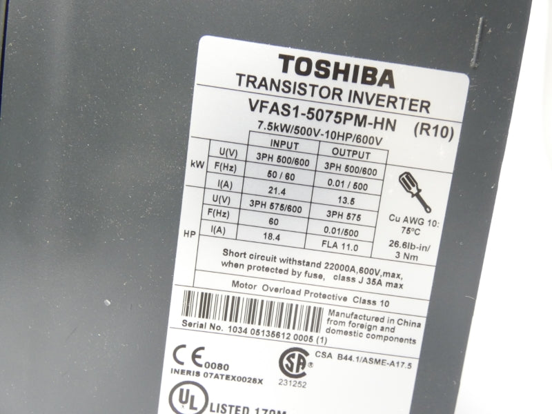 TOSHIBA VFAS1-5075PM-HN 500/600V 21.4/18.4A NSNP