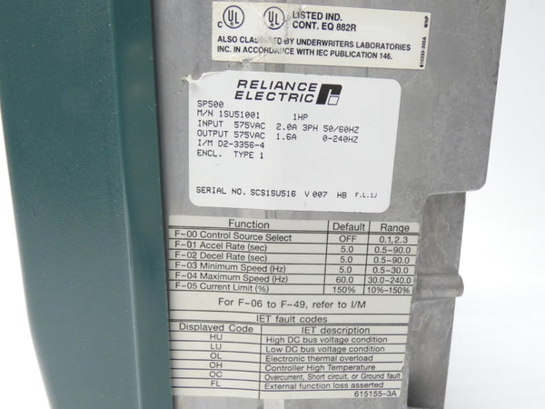 RELIANCE ELECTRIC SP500 1SU51001 575VAC 2.0A NSNP