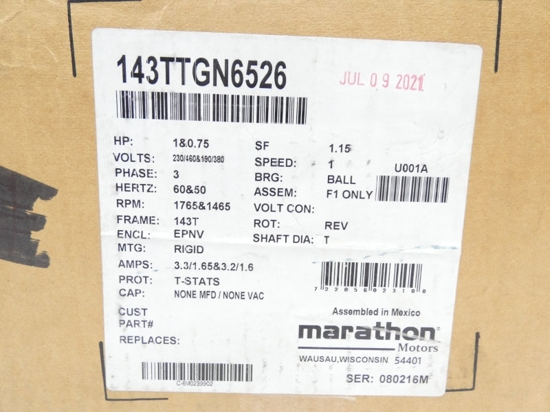 MARATHON MOTORS 143TTGN6526 230/460V NSMP