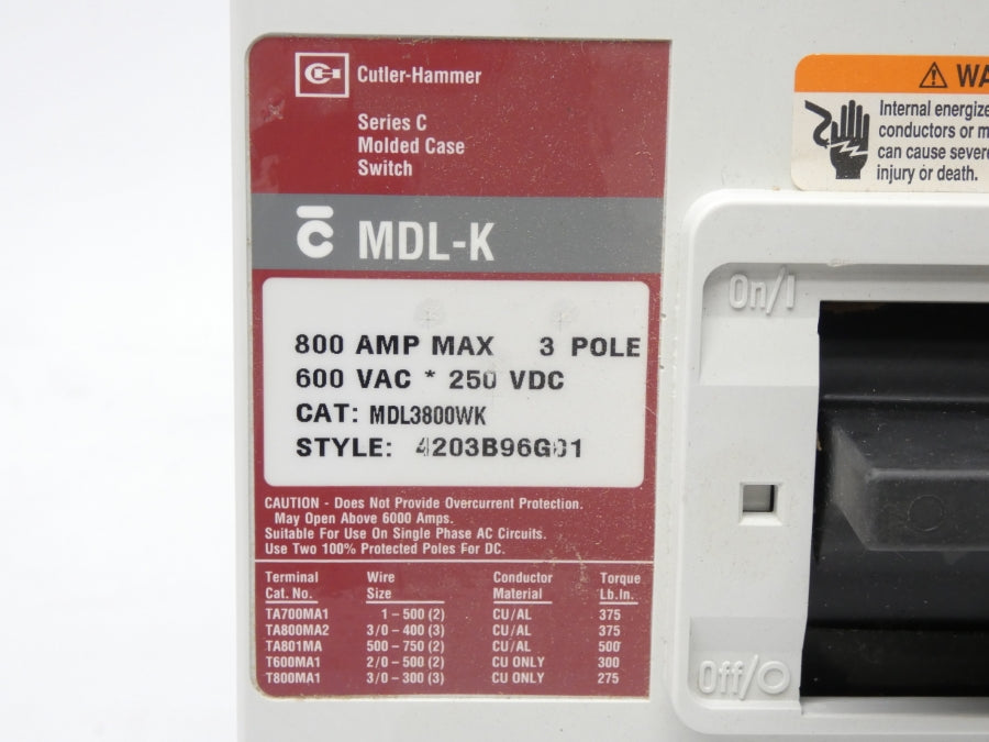 EATON MDL3800WK SER. C 600VAC 800A NSMP