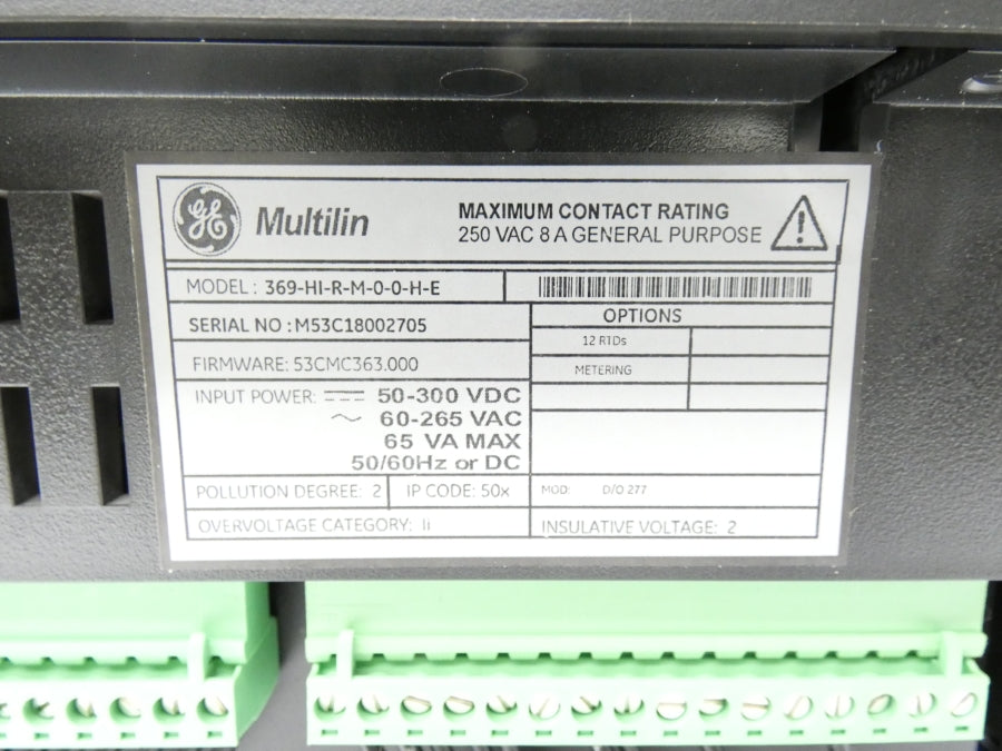 GENERAL ELECTRIC 369-HI-R-M-0-0-H-E 60-265VAC 8A NSMP