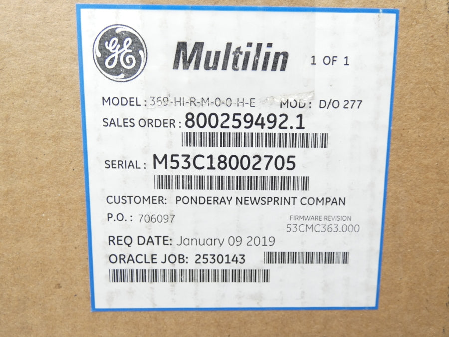 GENERAL ELECTRIC 369-HI-R-M-0-0-H-E 60-265VAC 8A NSMP