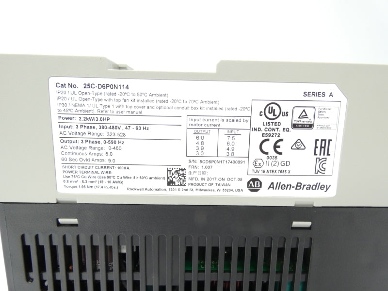 ALLEN BRADLEY 25C-D6P0N114 SER. A 323-528V 6.0A NSMP