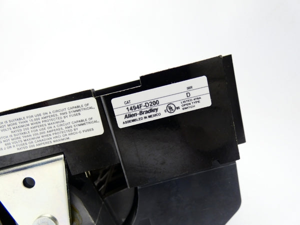 ALLEN BRADLEY 1494F-D200 SER. D 600V 200A (BR/WH) NSMP