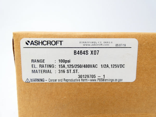ASHCROFT B464SX07 480VAC 15A 100PSI NSMP