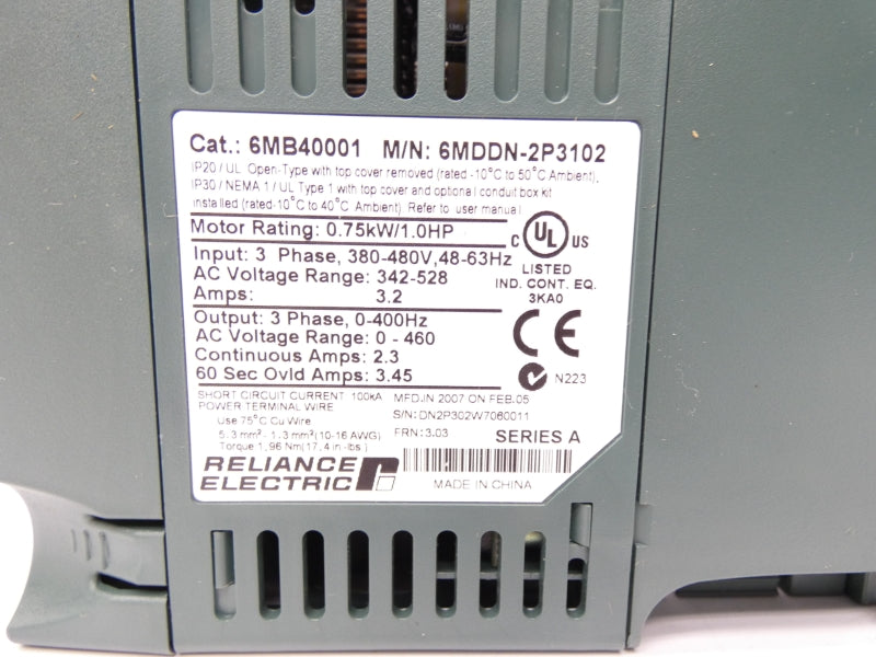 RELIANCE ELECTRIC 6MDDN-2P3102 6MB40001 SER. A F/W 3.03 342-528V 3.2A NSNP