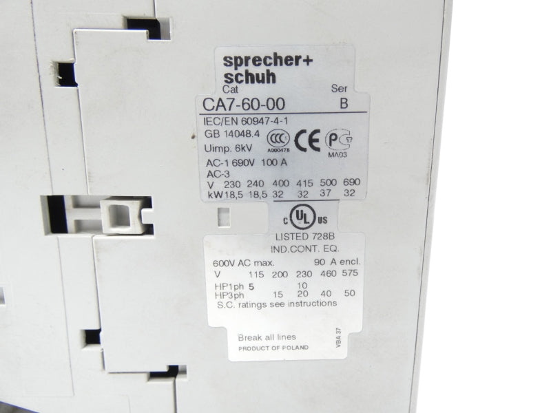 SPRECHER+SCHUH CA7-60-00 SER. B 110/120V 100A UMNP
