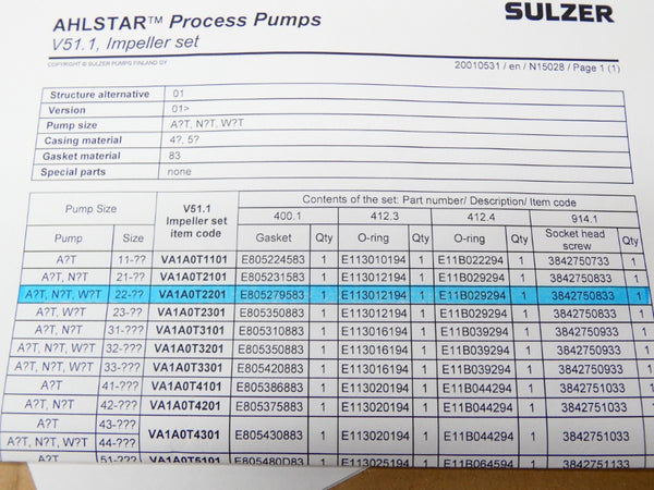 SULZER VA1A0T2201 V21 NSMP