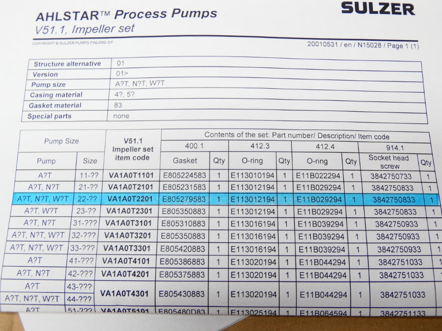 SULZER VA1A0T2201 V21 NSMP