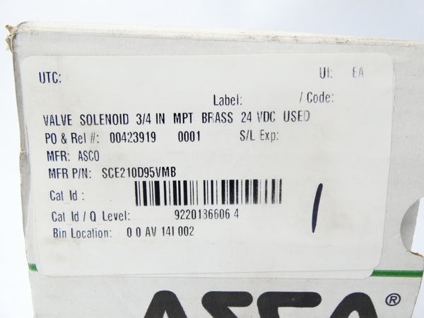 ASCO SCE210D095VMB 24VDC 3PSI 3/4" NSMP