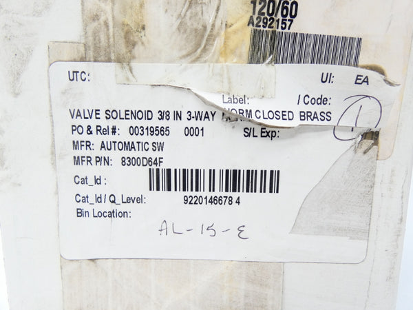 ASCO 8300D064F 120V 120PSI 3/8" NSMP