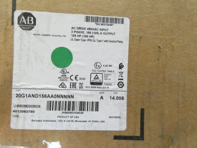 ALLEN BRADLEY 20G1AND156AA0NNNNN SER. A 432-528V 156A NSMP