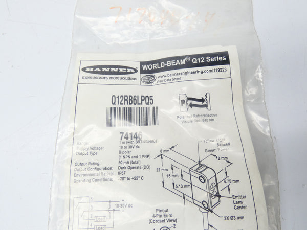 BANNER ENGINEERING Q12RB6LPQ5 74146 10-30VDC NSMP