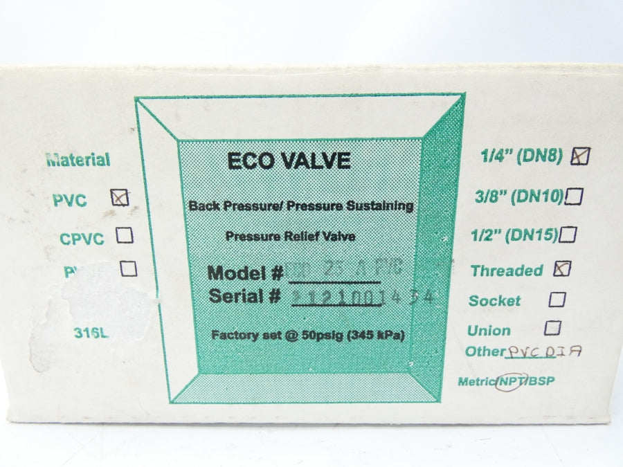 ECO VALVE ECO-25A-PVC 15-150PSI 1/4" NSMP