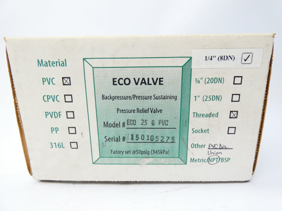 ECO VALVE ECO-25G-PVC 15-150PSI 1/4" NSMP