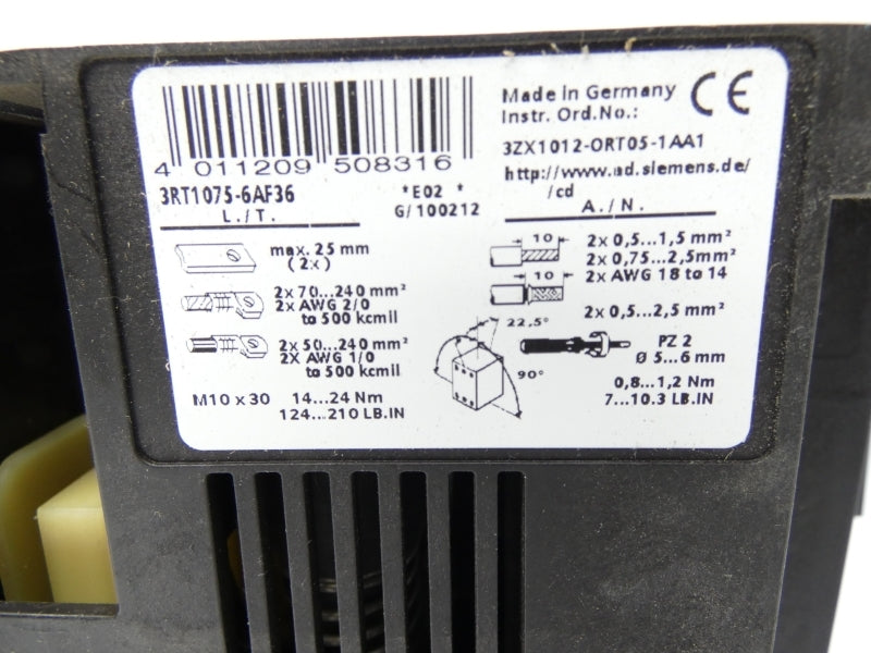 SIEMENS 3RT1075-6AF36 150V 400A (AS IS) UNMP