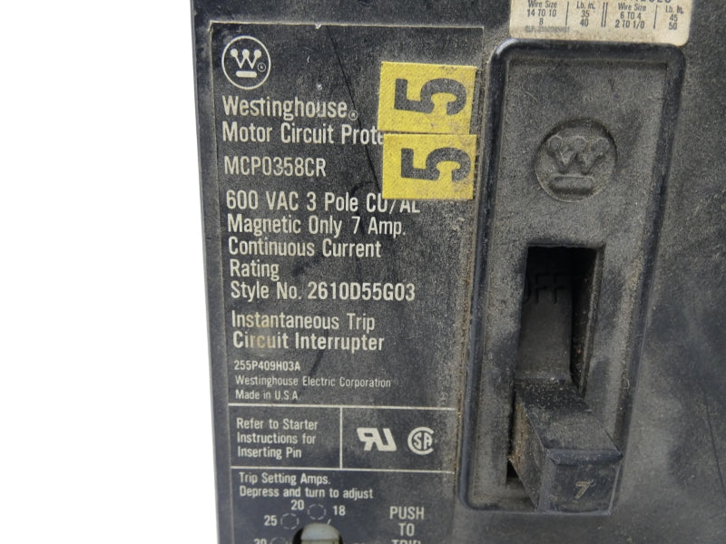 WESTINGHOUSE MCP0358CR 600VAC 7A (AS IS) UNMP