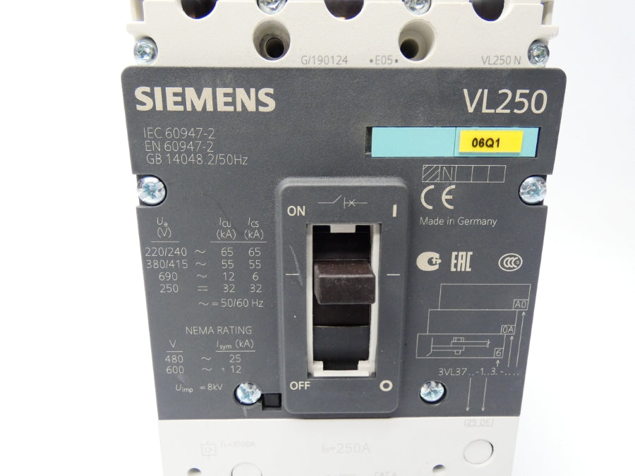 SIEMENS 3VL3725-1AA36-0AA0 600V 250A UNMP
