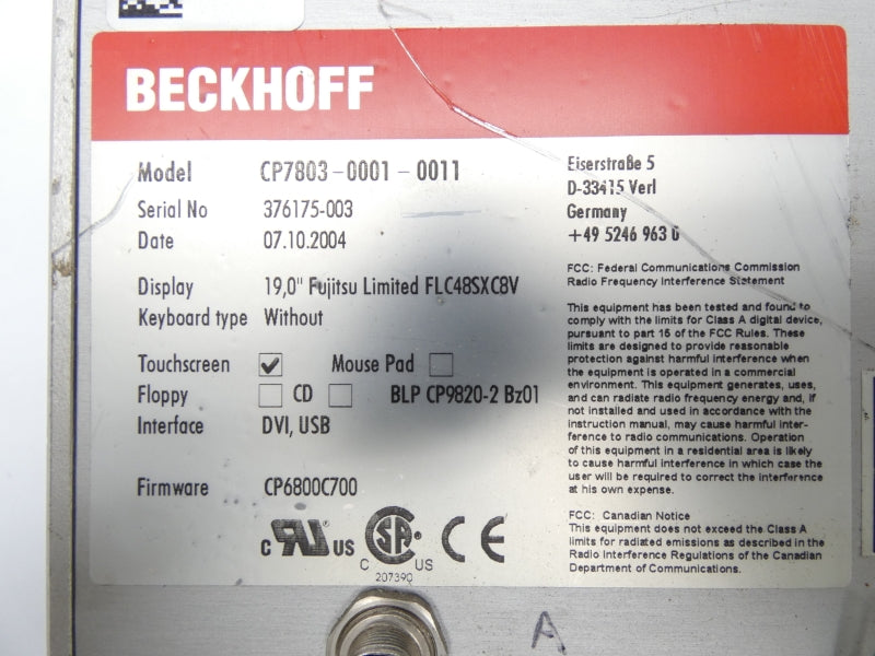 BECKHOFF CP7803-0001-0011 (AS PICTURED) UNMP