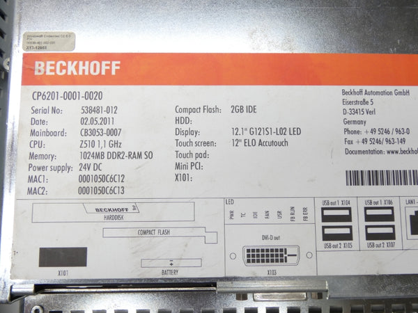 BECKHOFF CP6201-0001-0020 24VDC (AS IS) UNMP