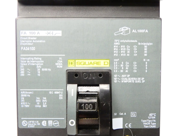 SQUARE D FA34100 SER. 2 480VAC 100A NSMP
