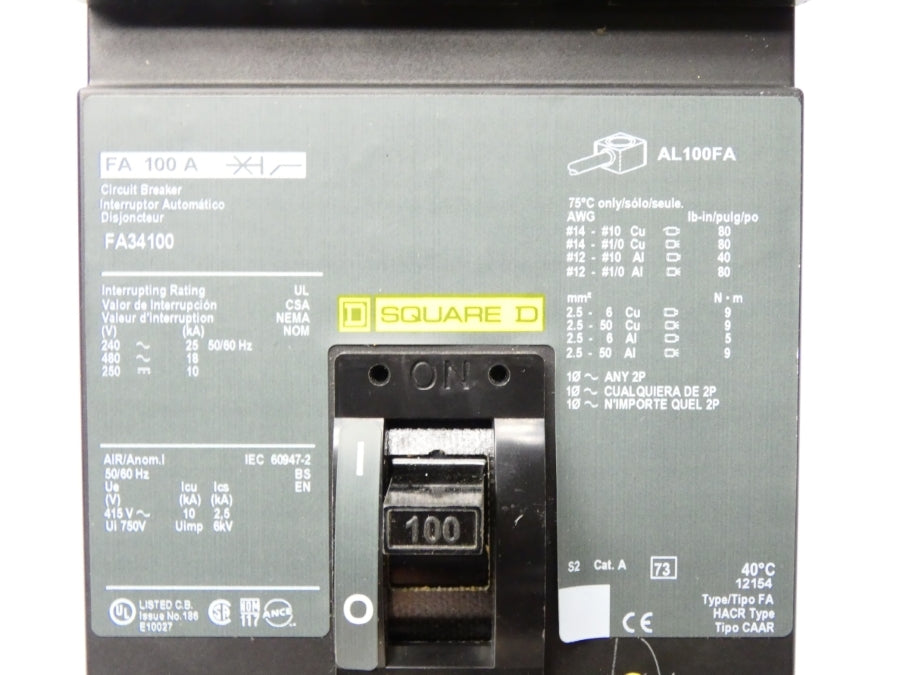 SQUARE D FA34100 SER. 2 480VAC 100A NSMP