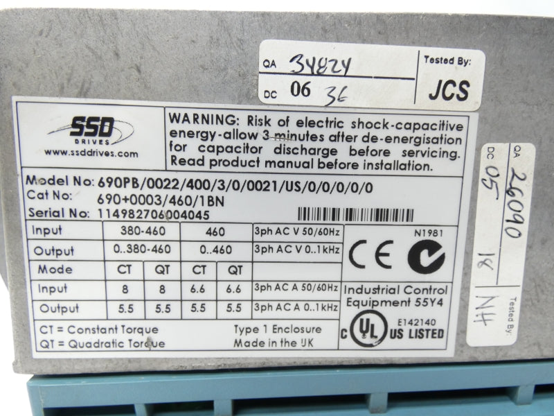 EUROTHERM DRIVES 690PB/0022/400/3/0/0021/US/0/0/0/0/0 380-460V UNMP