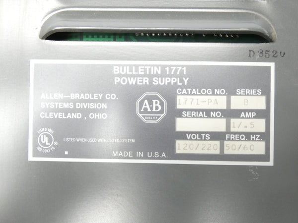 ALLEN BRADLEY 1771-PA SER. B 120/220VAC 1/.5A UNMP