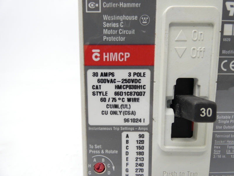 CUTLER HAMMER HMCP030H1C 6601C87G07 SER. C 600VAC 30A NSNP