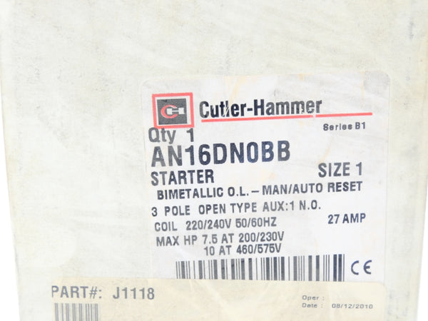 CUTLER HAMMER AN16DN0BB SER. B1 220/240V 27A NSMP