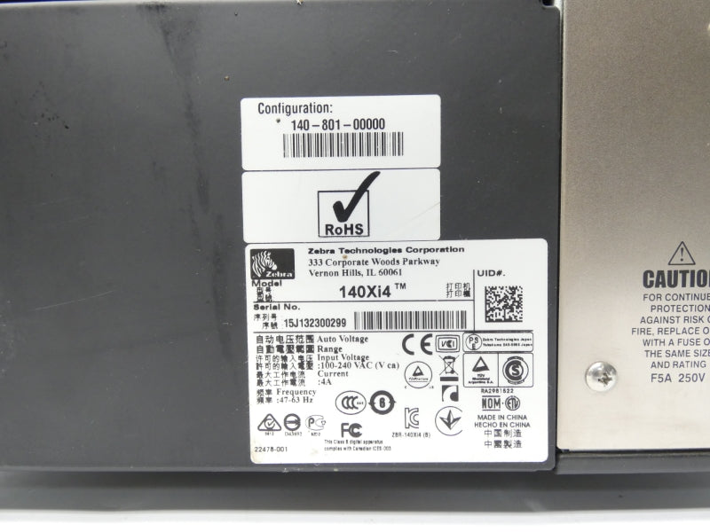ZEBRA TECHNOLOGIES 140XI4 100-240 VAC 4A UNMP