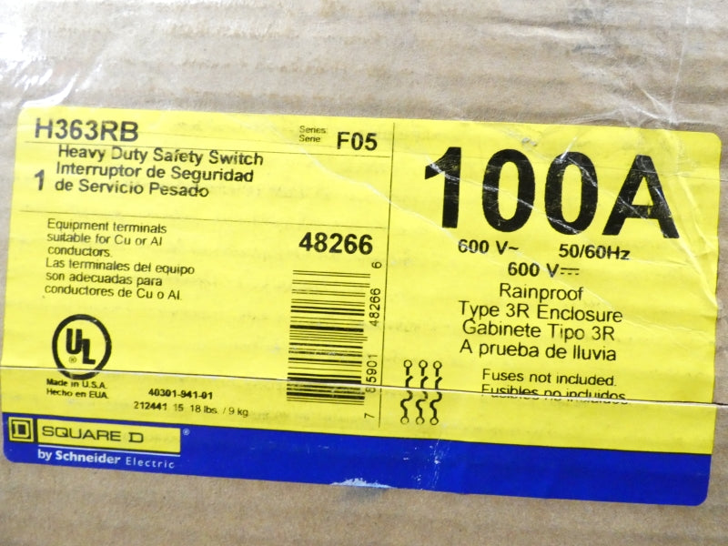 SQUARE D H363RB SER. F05 600V 100A NSMP