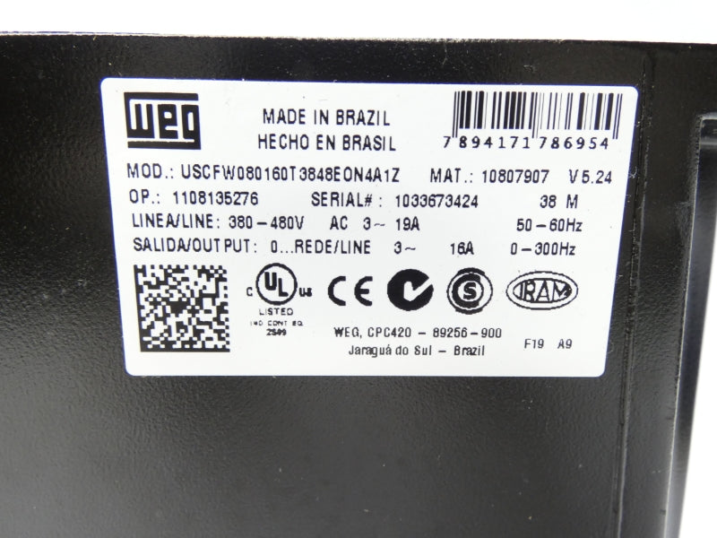 WEG USCFW080160T3848EON4A1Z 380-480VAC 3-19A NSNP