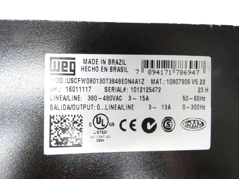 WEG USCFW080130T3848EON4A1Z 380-480VAC 3-15A (AS IS) UNMP