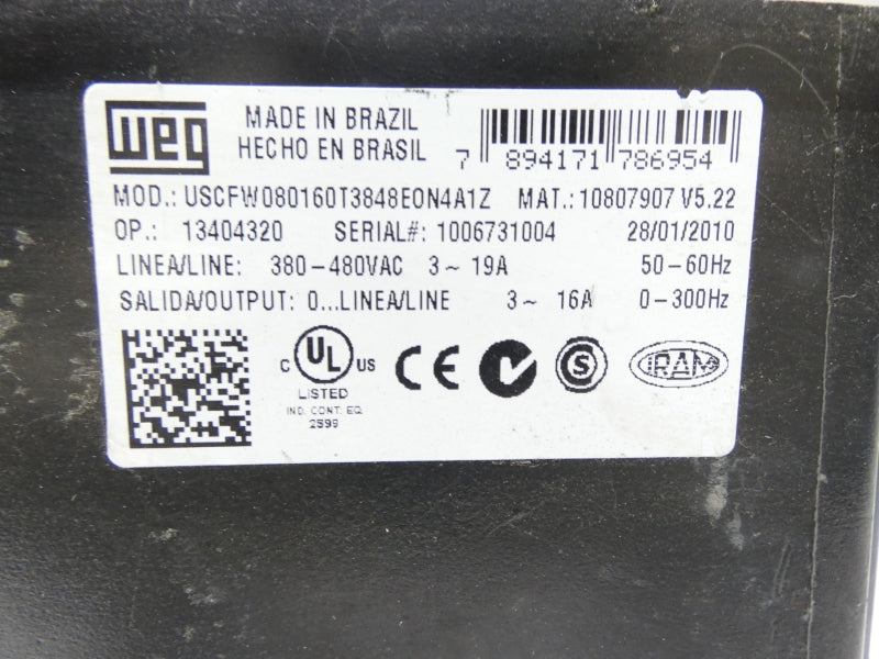 WEG USCFW080160T3848EON4A1Z 380-480VAC 3-19A UNMP
