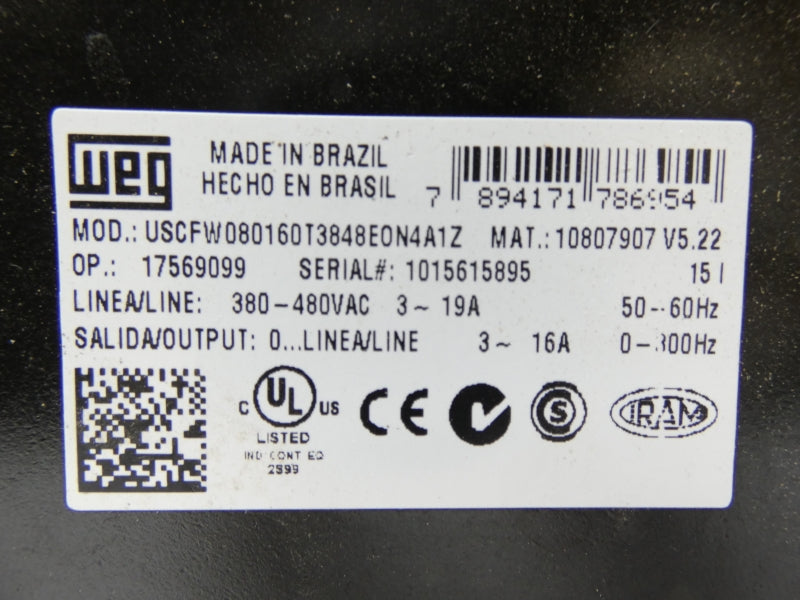 WEG USCFW080160T3848EON4A1Z 380-480VAC 3-19A (AS PICTURED) UNMP