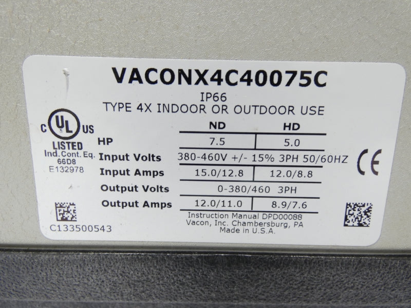 VACON X4C40075C 380-460V 15.0/12.8A UNMP